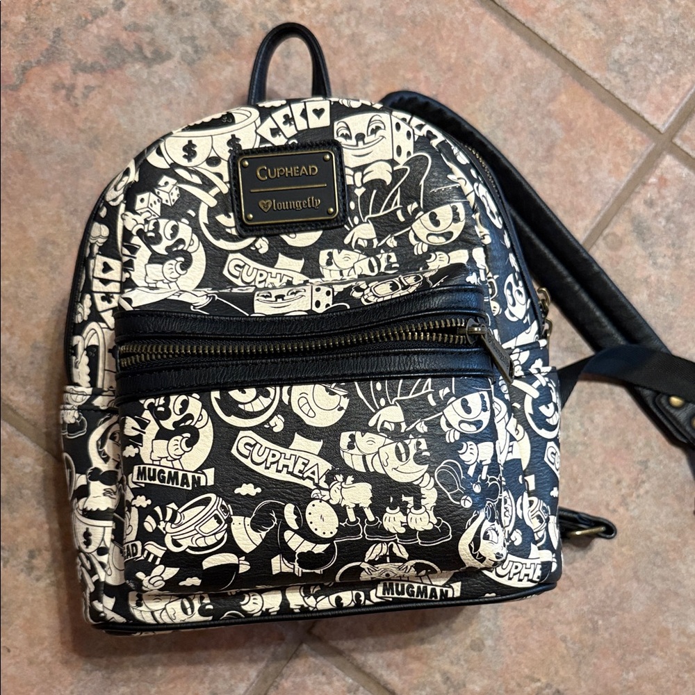 Loungefly Black and White Cuphead Backpack